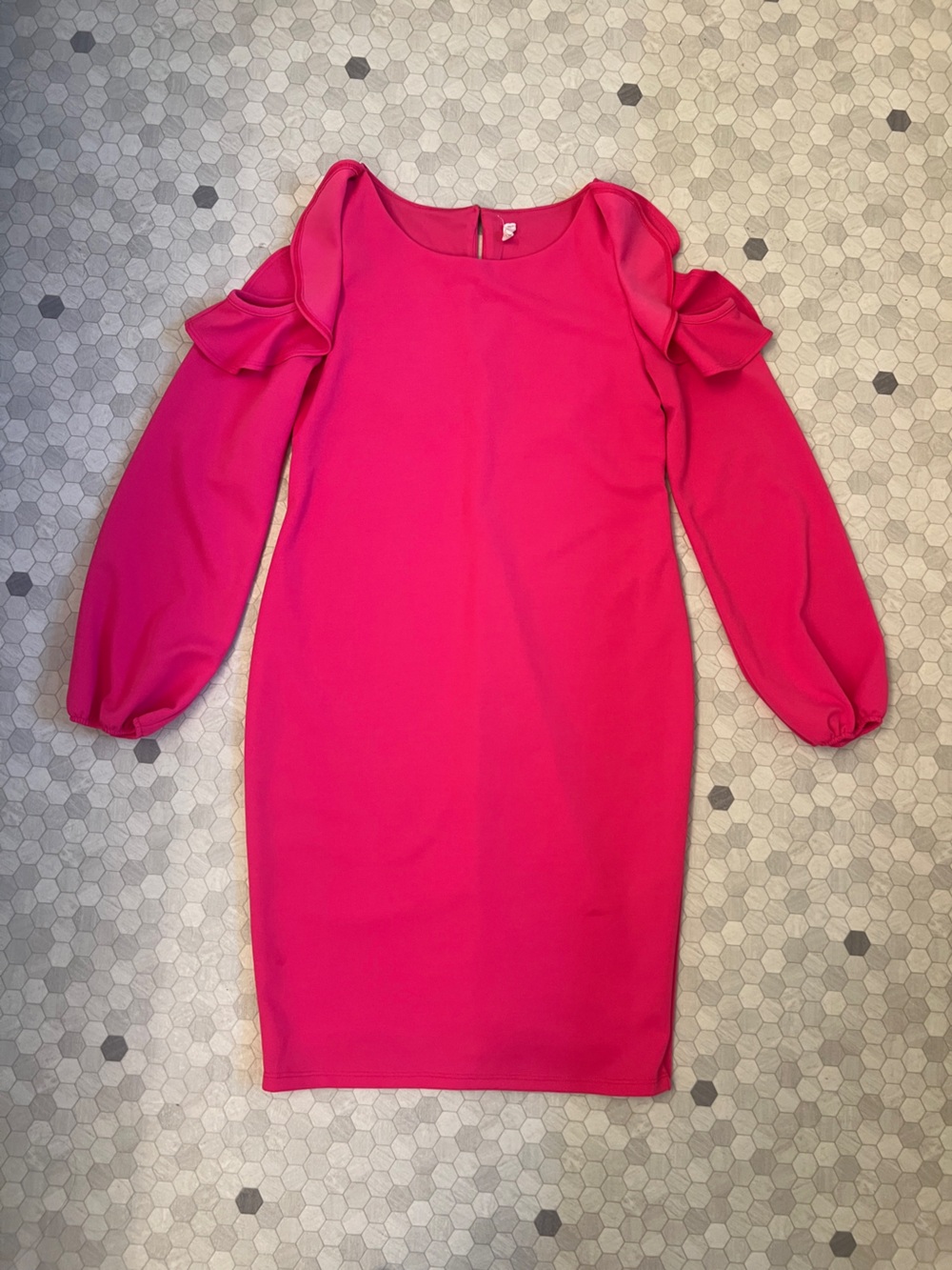 PinkBlush Maternity Hot Pink Ruffle Cold Shoulder Dress - Size Medium